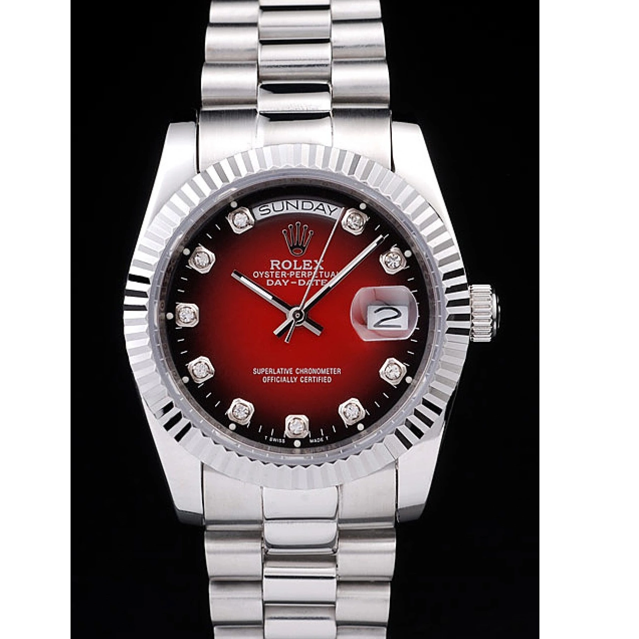 Good copy rolex watches Rolex Dial Tone Steel Two Red Stainless Day-Date Polished 0705
